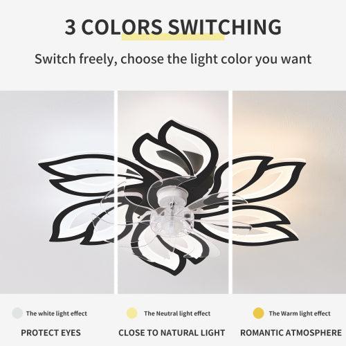 Ventilador de techo de 26 pulgadas con luces LED regulable con control remoto, luz de ventilador de velocidad del viento de 6 engranajes