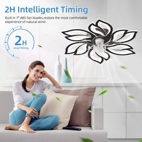Ventilador de techo de 26 pulgadas con luces LED regulable con control remoto, luz de ventilador de velocidad del viento de 6 engranajes