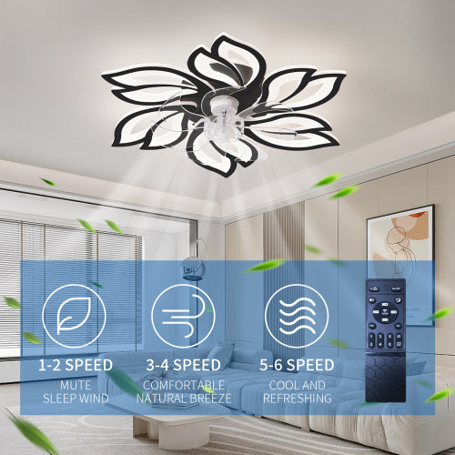 Ventilador de techo de 26 pulgadas con luces LED regulable con control remoto, luz de ventilador de velocidad del viento de 6 engranajes