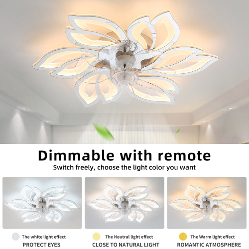 Ventilador de techo de 26 pulgadas con luces LED regulable con control remoto, luz de ventilador de velocidad del viento de 6 engranajes