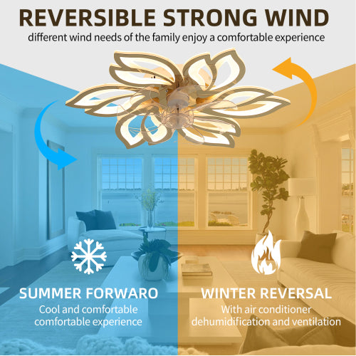 Ventilador de techo de 26 pulgadas con luces LED regulable con control remoto, luz de ventilador de velocidad del viento de 6 engranajes